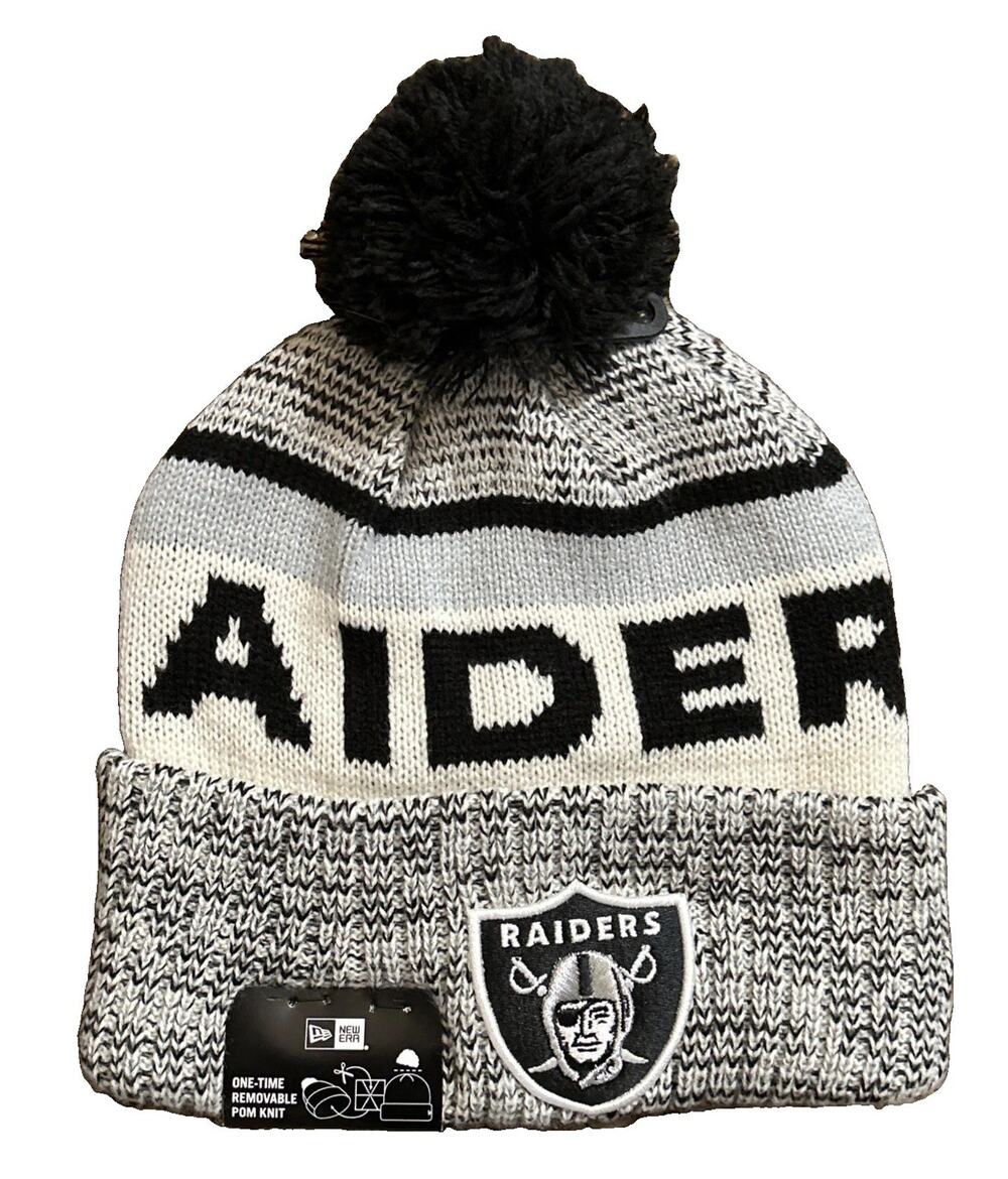 Las Vegas Raiders Pom Beanie New Era 2018 NFL Knit Beanie Black White Gray NWT!